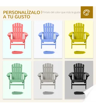 Silla de Jardín Adirondack Asiento Extra Ancho Carga 150 kg para Patio Terraza Balcón 78x89x88 cm Gris Claro