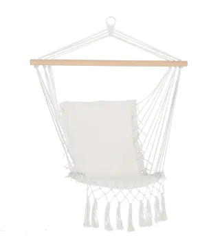 Silla Colgante con Borlas Carga 120 kg Silla Columpio de Algodón Estilo Moderno para Interior y Exterior Blanco