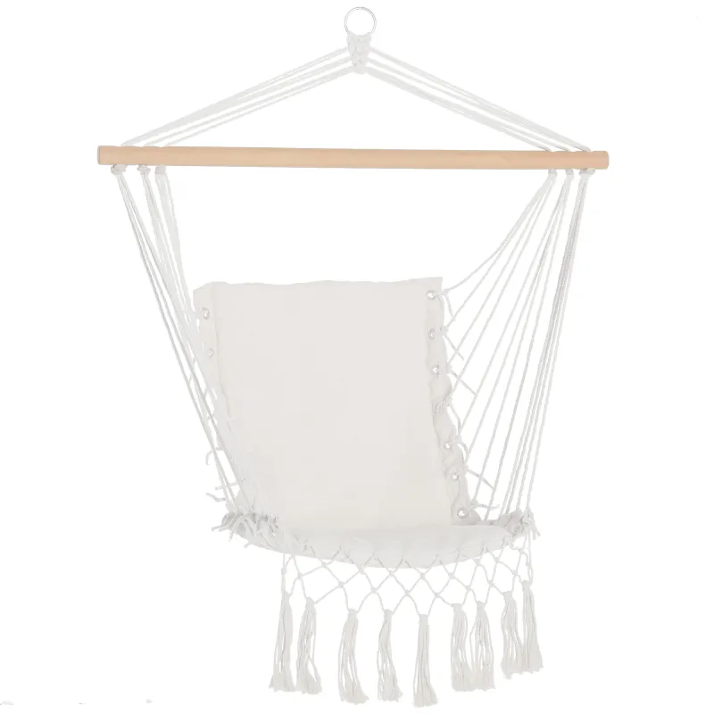 Silla Colgante con Borlas Carga 120 kg Silla Columpio de Algodón Estilo Moderno para Interior y Exterior Blanco