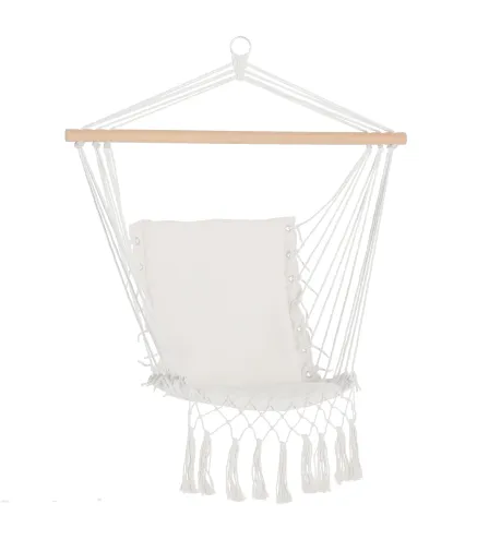Silla Colgante con Borlas Carga 120 kg Silla Columpio de Algodón Estilo Moderno para Interior y Exterior Blanco