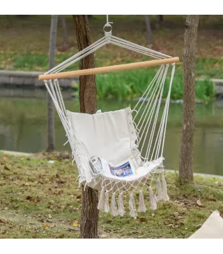 Silla Colgante con Borlas Carga 120 kg Silla Columpio de Algodón Estilo Moderno para Interior y Exterior Blanco