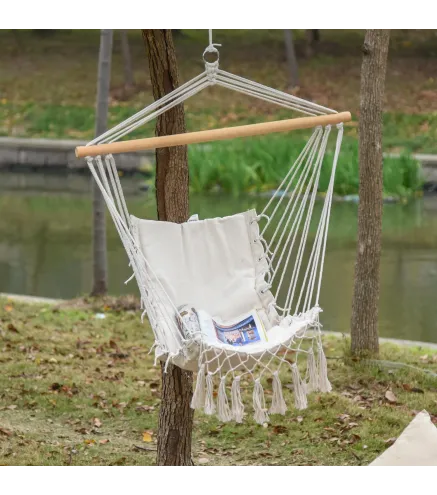 Silla Colgante con Borlas Carga 120 kg Silla Columpio de Algodón Estilo Moderno para Interior y Exterior Blanco