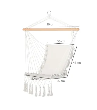 Silla Colgante con Borlas Carga 120 kg Silla Columpio de Algodón Estilo Moderno para Interior y Exterior Blanco