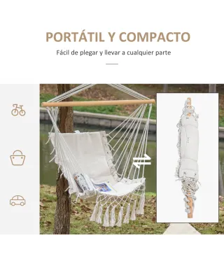 Silla Colgante con Borlas Carga 120 kg Silla Columpio de Algodón Estilo Moderno para Interior y Exterior Blanco