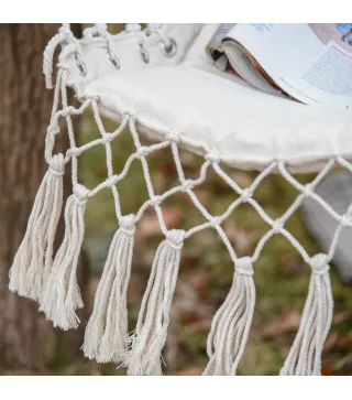 Silla Colgante con Borlas Carga 120 kg Silla Columpio de Algodón Estilo Moderno para Interior y Exterior Blanco