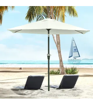 Sombrilla de Jardín Ø230x216 cm con Apertura Manual Ángulo Ajustable e Impermeable para Terraza Piscina Crema