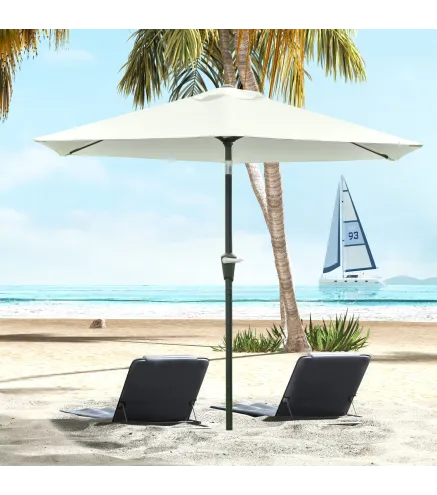 Sombrilla de Jardín Ø230x216 cm con Apertura Manual Ángulo Ajustable e Impermeable para Terraza Piscina Crema