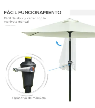 Sombrilla de Jardín Ø230x216 cm con Apertura Manual Ángulo Ajustable e Impermeable para Terraza Piscina Crema