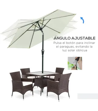 Sombrilla de Jardín Ø230x216 cm con Apertura Manual Ángulo Ajustable e Impermeable para Terraza Piscina Crema