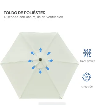 Sombrilla de Jardín Ø230x216 cm con Apertura Manual Ángulo Ajustable e Impermeable para Terraza Piscina Crema