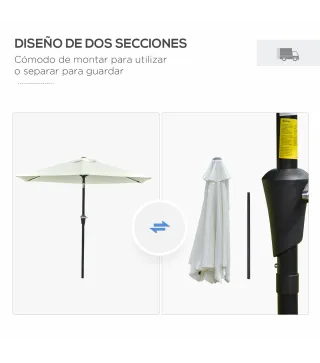 Sombrilla de Jardín Ø230x216 cm con Apertura Manual Ángulo Ajustable e Impermeable para Terraza Piscina Crema