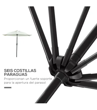 Sombrilla de Jardín Ø230x216 cm con Apertura Manual Ángulo Ajustable e Impermeable para Terraza Piscina Crema