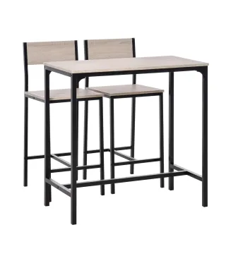 Set de Mesa de Bar y 2 Taburetes Estilo Industrial Marco de Metal para Cocina Salón Natural y Negro