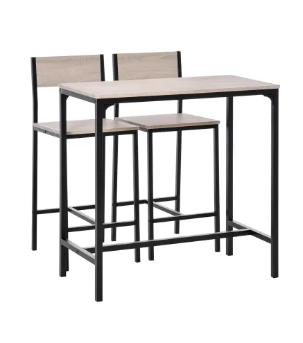 Set de Mesa de Bar y 2 Taburetes Estilo Industrial Marco de Metal para Cocina Salón Natural y Negro