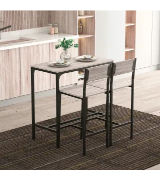 Set de Mesa de Bar y 2 Taburetes Estilo Industrial Marco de Metal para Cocina Salón Natural y Negro