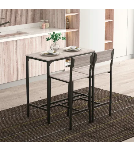 Set de Mesa de Bar y 2 Taburetes Estilo Industrial Marco de Metal para Cocina Salón Natural y Negro