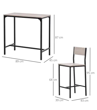 Set de Mesa de Bar y 2 Taburetes Estilo Industrial Marco de Metal para Cocina Salón Natural y Negro