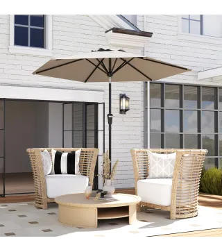Sombrilla de Jardín Ø230x216 cm Parasol Basculante con Apertura Manual Impermeable para Patio Piscina Caqui
