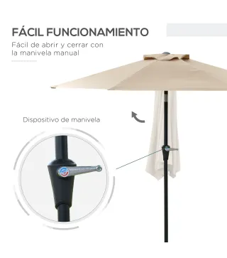 Sombrilla de Jardín Ø230x216 cm Parasol Basculante con Apertura Manual Impermeable para Patio Piscina Caqui
