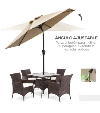 Sombrilla de Jardín Ø230x216 cm Parasol Basculante con Apertura Manual Impermeable para Patio Piscina Caqui