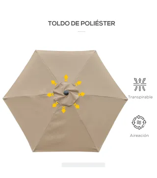 Sombrilla de Jardín Ø230x216 cm Parasol Basculante con Apertura Manual Impermeable para Patio Piscina Caqui