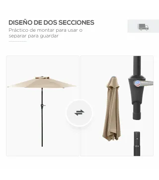 Sombrilla de Jardín Ø230x216 cm Parasol Basculante con Apertura Manual Impermeable para Patio Piscina Caqui