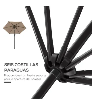 Sombrilla de Jardín Ø230x216 cm Parasol Basculante con Apertura Manual Impermeable para Patio Piscina Caqui