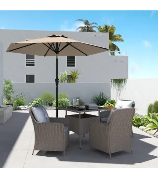 Sombrilla de Jardín Ø230x216 cm Parasol Basculante con Apertura Manual Impermeable para Patio Piscina Caqui