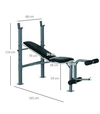 Banco de Musculación Banco de Pesas Maquina de Fitness Entrenar Musculos 165x68x114cm con Respaldo Regulable Espuma