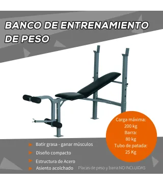 Banco de Musculación Banco de Pesas Maquina de Fitness Entrenar Musculos 165x68x114cm con Respaldo Regulable Espuma
