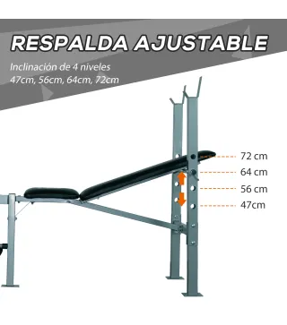 Banco de Musculación Banco de Pesas Maquina de Fitness Entrenar Musculos 165x68x114cm con Respaldo Regulable Espuma
