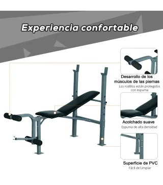 Banco de Musculación Banco de Pesas Maquina de Fitness Entrenar Musculos 165x68x114cm con Respaldo Regulable Espuma