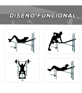 Banco de Musculación Banco de Pesas Maquina de Fitness Entrenar Musculos 165x68x114cm con Respaldo Regulable Espuma
