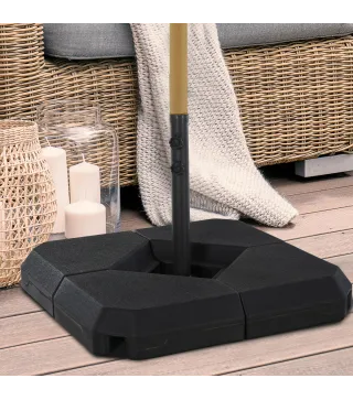 Base para Sombrilla de Ø48 mm con 4 Pesos Rellenables de Agua o Arena de 60L Soporte de Sombrilla en Forma de Cruz con Tubo de A