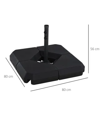 Base para Sombrilla de Ø48 mm con 4 Pesos Rellenables de Agua o Arena de 60L Soporte de Sombrilla en Forma de Cruz con Tubo de A