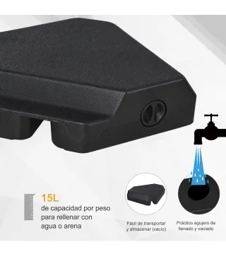 Base para Sombrilla de Ø48 mm con 4 Pesos Rellenables de Agua o Arena de 60L Soporte de Sombrilla en Forma de Cruz con Tubo de A