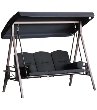 Columpio de Jardín Exteriorde 3 Plazas con Toldo Ajustable Bandejas Laterales y 2 Almohadas 208x121x172 cm Negro