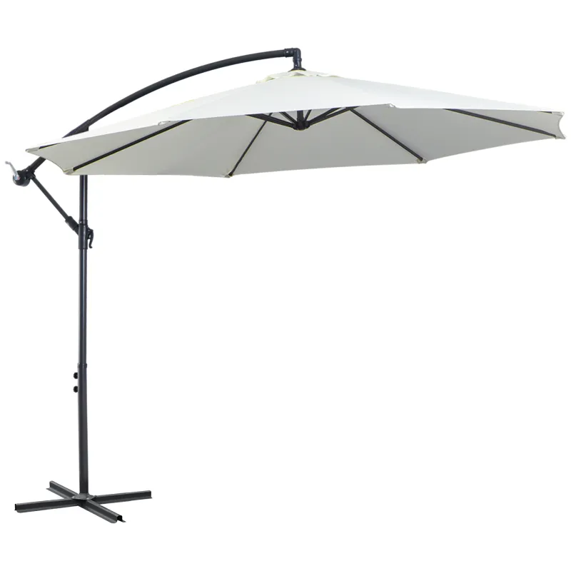 Sombrilla de Jardín 295 cm Parasol Excéntrico Inclinable con Manivela Base Cruzada y Soporte de Acero Crema
