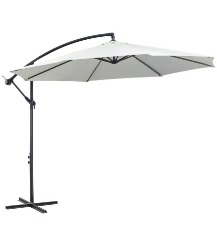Sombrilla de Jardín 295 cm Parasol Excéntrico Inclinable con Manivela Base Cruzada y Soporte de Acero Crema