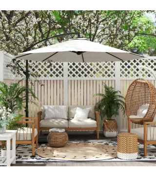 Sombrilla de Jardín 295 cm Parasol Excéntrico Inclinable con Manivela Base Cruzada y Soporte de Acero Crema