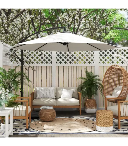 Sombrilla de Jardín 295 cm Parasol Excéntrico Inclinable con Manivela Base Cruzada y Soporte de Acero Crema