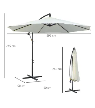Sombrilla de Jardín 295 cm Parasol Excéntrico Inclinable con Manivela Base Cruzada y Soporte de Acero Crema