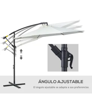 Sombrilla de Jardín 295 cm Parasol Excéntrico Inclinable con Manivela Base Cruzada y Soporte de Acero Crema