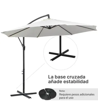 Sombrilla de Jardín 295 cm Parasol Excéntrico Inclinable con Manivela Base Cruzada y Soporte de Acero Crema