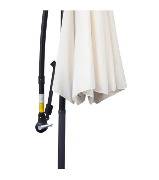 Sombrilla de Jardín 295 cm Parasol Excéntrico Inclinable con Manivela Base Cruzada y Soporte de Acero Crema