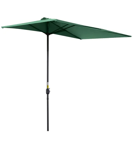 Parasol para Pared 230x130x245 cm Media Sombrilla con Manivela Protección UV 30+ Impermeable Verde