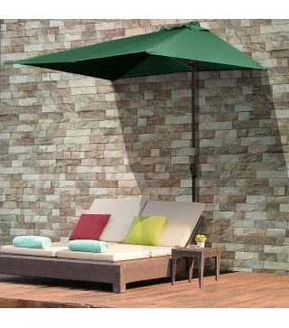 Parasol para Pared 230x130x245 cm Media Sombrilla con Manivela Protección UV 30+ Impermeable Verde