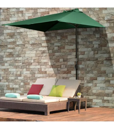 Parasol para Pared 230x130x245 cm Media Sombrilla con Manivela Protección UV 30+ Impermeable Verde