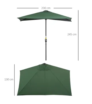 Parasol para Pared 230x130x245 cm Media Sombrilla con Manivela Protección UV 30+ Impermeable Verde