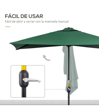 Parasol para Pared 230x130x245 cm Media Sombrilla con Manivela Protección UV 30+ Impermeable Verde